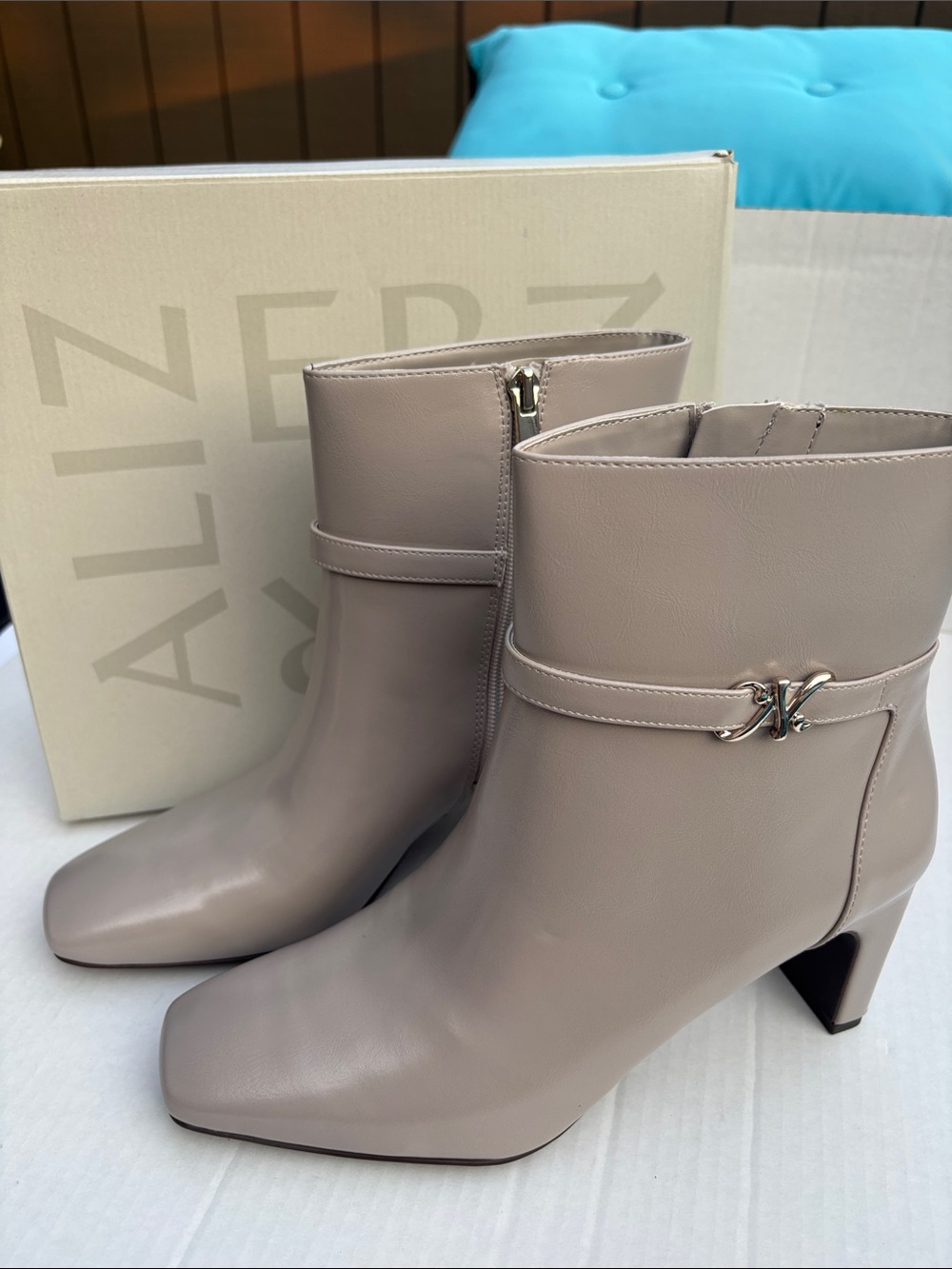 Aldo Taupe Leather Ankle Boots with Decorative Strap